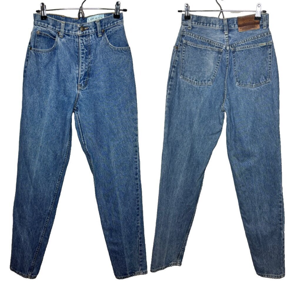 Vtg Lawman Sz 26 Medium Wash High Rise Blue Jeans, Tapered Straight (156…
